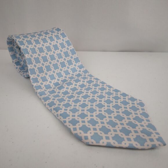 Vera Bradley Neck Tie for Baekgaard 100% Silk Blue White Geometric - Picture 1 of 5